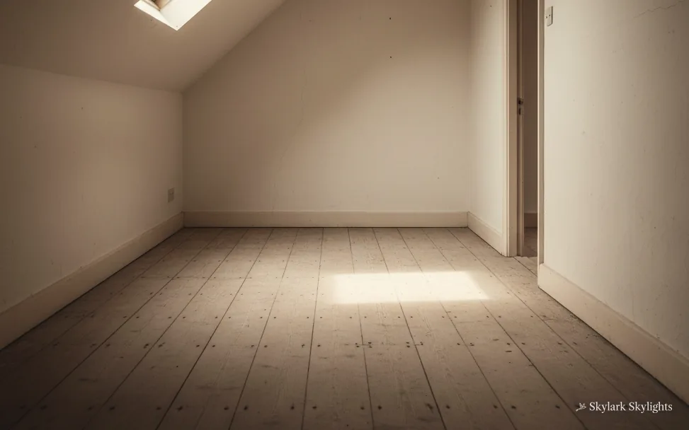 Empty room with bare floorboards and a patch of daylight