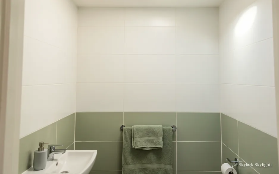 Bathroom with sage panelling and a basin