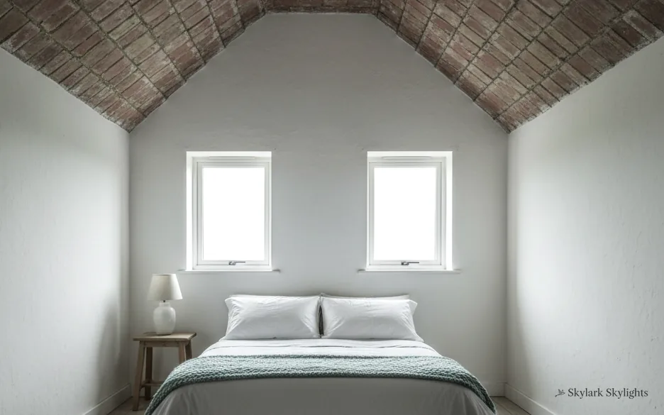 Bedroom in a gable with two small windows