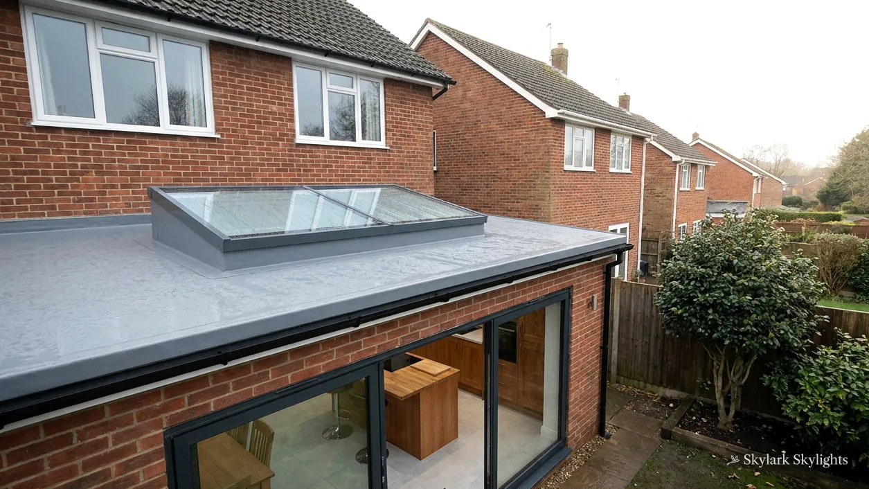 Rear extension with a long flat rooflight and wide glazed doors