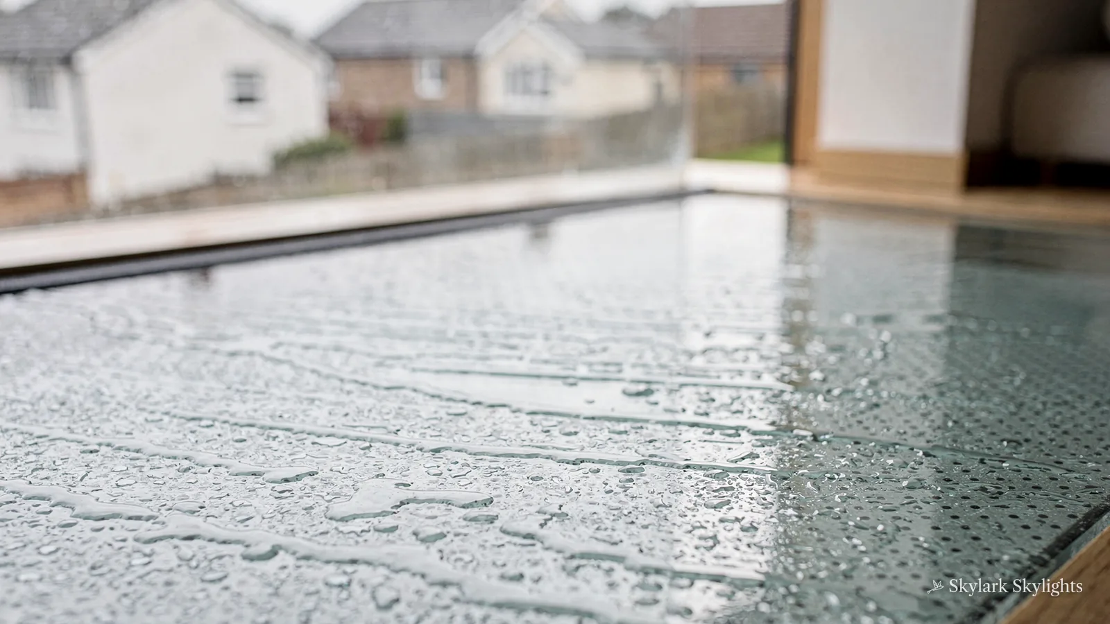 Water beading across the inside of a rooflight pane