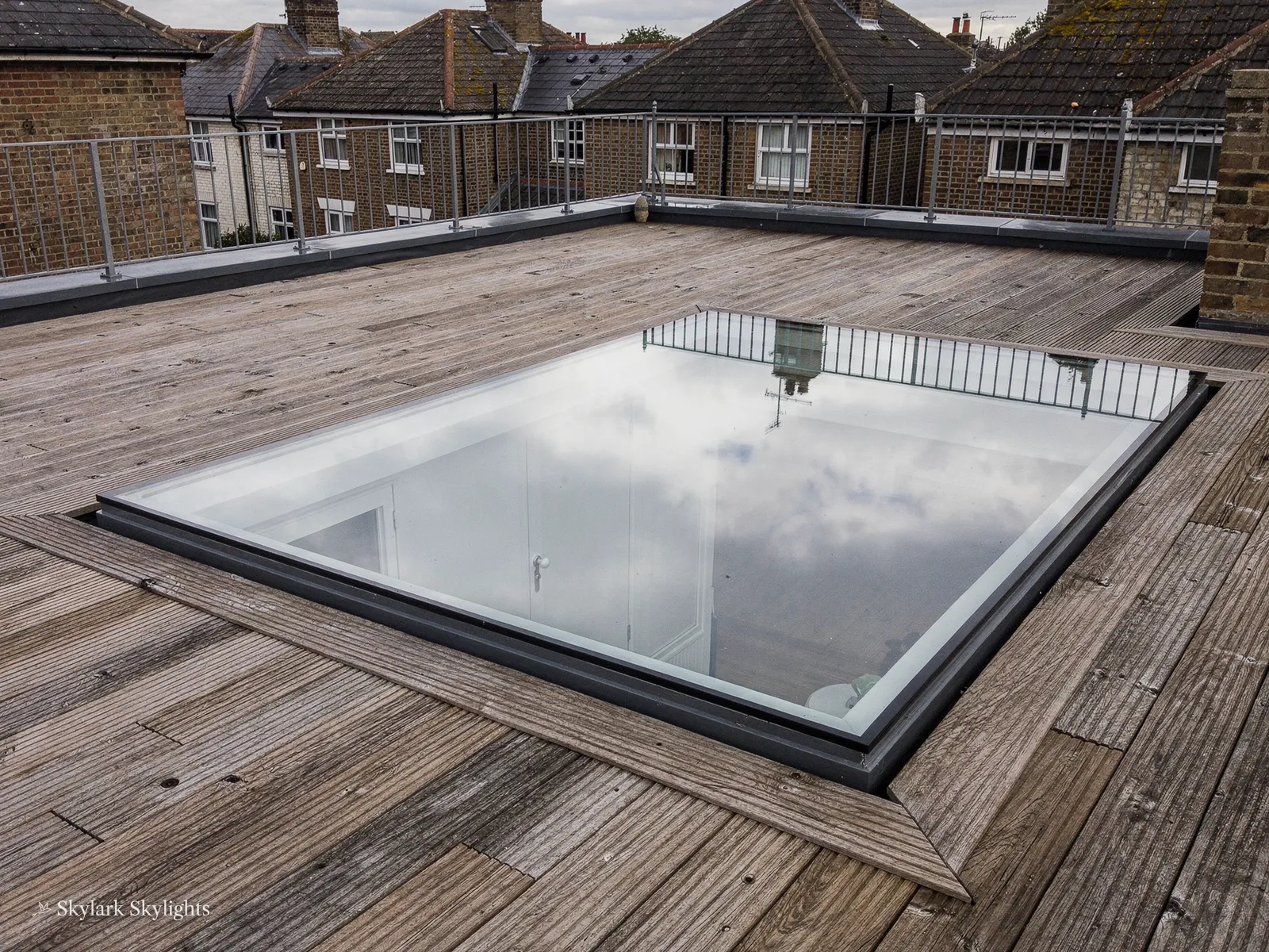 Walk-on rooflight flush with a decked roof terrace