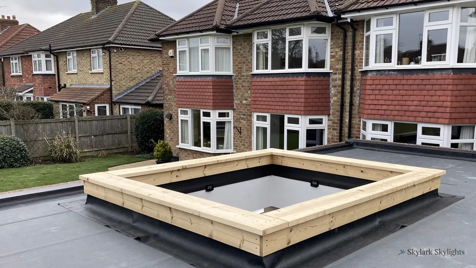 Rooflight on a raised timber kerb among brick semis