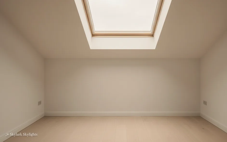 Empty attic room with a single roof window